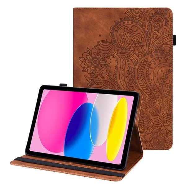 \"QD\" Apple iPad 10.9 2022 Foldbart etui kortholder Blomster - Brun