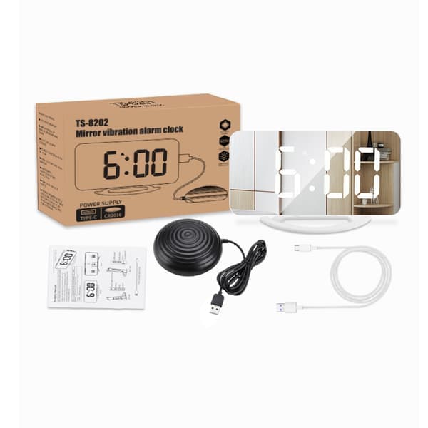 Speilvekkerklokke med vibrasjon og USB-lading 0