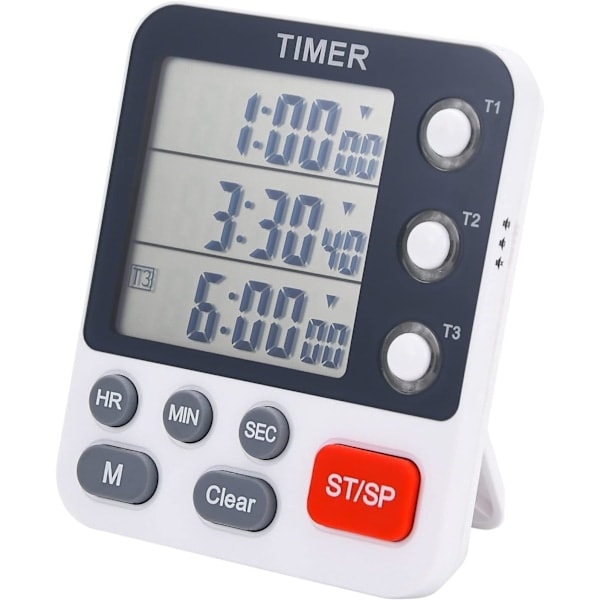 [QD] 3-kanals timer, trippel digital kjøkkentimer, flere nedtellings-/opptellingstimer for matlaging og studier