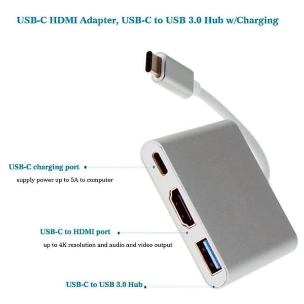 USB-C Multiport -sovitin USB:lle, USB-C:lle (USB PD), 4K HDMI-yhteensopiva
