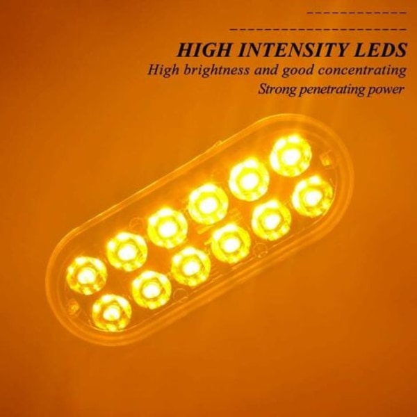#QD#4stk Ultra Slim 12LED nødstrobelys gul varsellys blinkende varsellamper Universal for bilkjøretøy Lastebil 12-24V