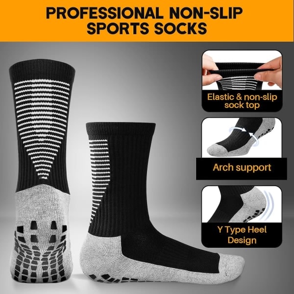 QD-2/3 Par Gripstrømper Fodbold Herre Dame Anti-skrid Sports Gripstrømper Åndbar Sort 3 Par