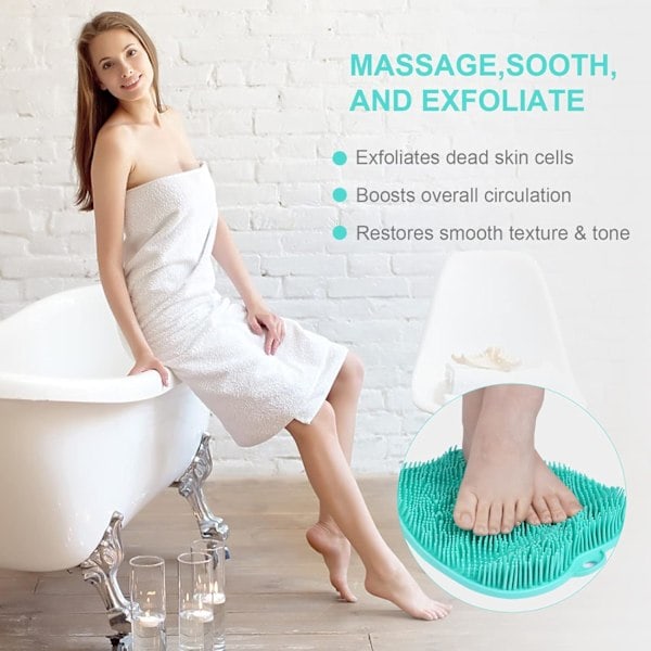 Fottvättare för duschen, silikonborste för fotrengöring, fotmassageplatta med halkfria sugproppar, fotvård avslappning green˜QD