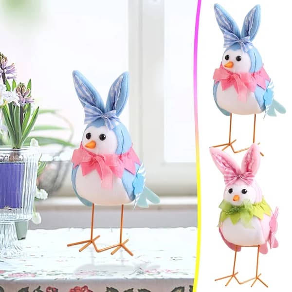 Standing Plush Easter Bird Ornament, Fabric Easter Bird Ornament with Cute Ears, Stuffed Animal Spring