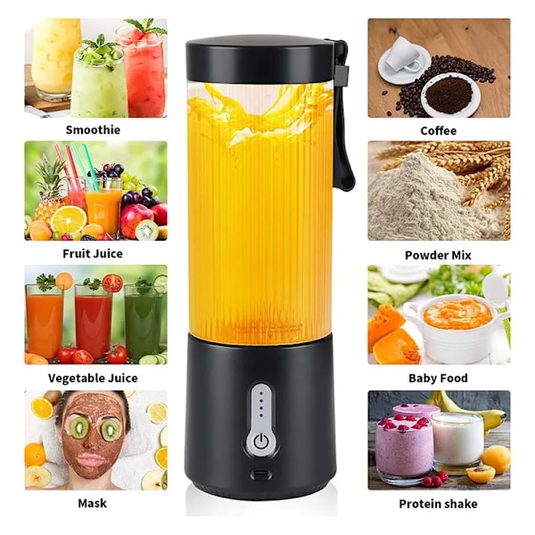 QU.USB Uppladdningsbar Portabel Mini Blender Mixer 450ML 4000Mah Smoothie Mixer BPA-fri, För Grönsaksjuice Milkshake