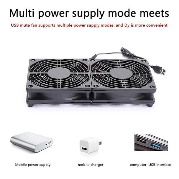 120mm 5V USB-driven PC Router Dubbla Fläktar Med Hastighetsregulator Högt Luftflöde Kylfläkt För Router