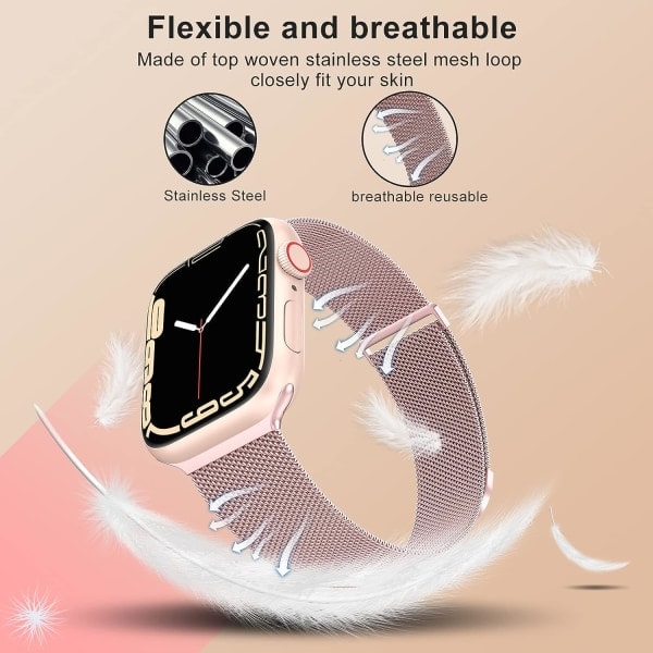 [QD] Kvinder og mænd, rustfrit stål mesh loop magnetisk spænde erstatning for iWatch rem (45mm/44mm/42mm/49mm, regnbue).