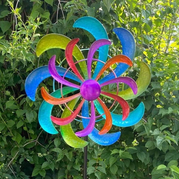 Fargerik vindklokke 124 x 30 cm – Roterende vindspinner hagedekorasjon vindmølle