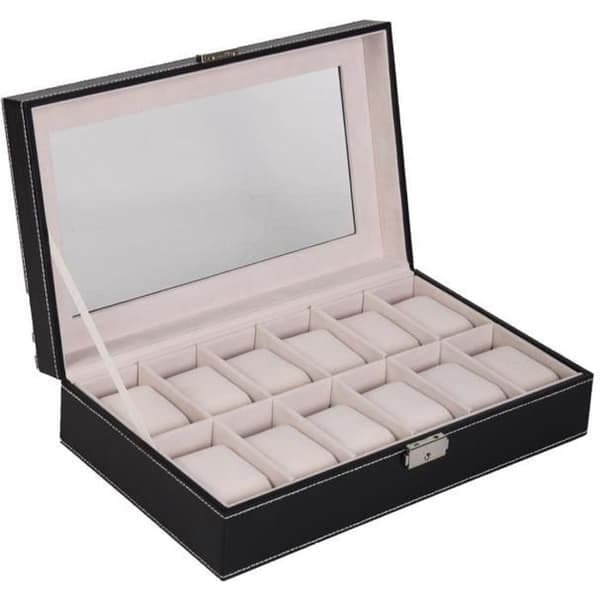 /QD/Klockbox - NYHET - 12 klockor - Läder - Silver - Chic