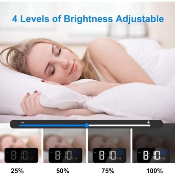#QD# Digital väckarklocka, LED digital klocka med temperatur/snooze/2 larm/12/24 timmar/USB-laddningsport/16 musik (svart)