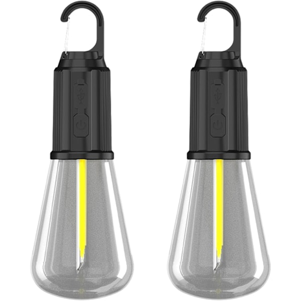 [QD] 2-pak Retro LED Camping Teltlampe 3 Belysningsindstillinger Bærbar Nødlys med Klemme [Energiklasse A+++]