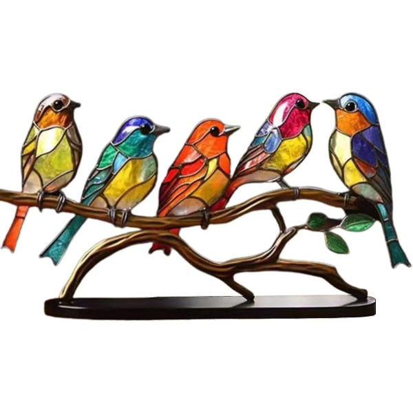 Målat glas fåglar på grenar skrivbordsdekorationer, dubbelsidiga flerfärgade fåglar, färger legeringsdekorationer, presenter till fågelälskare 5 Bird
