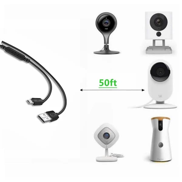 USB til Micro USB Ladekabel til Termometer / Kamera / CCTV Kamera 15m