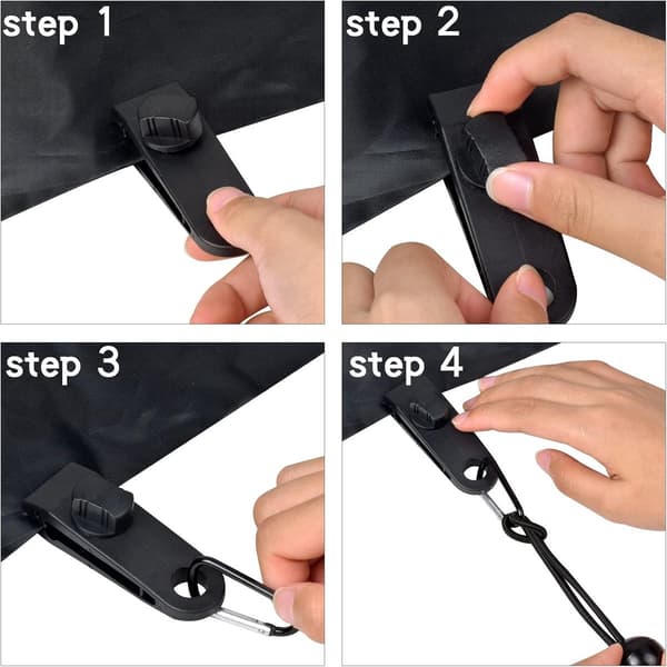 10-pack Canvas Clips, med gummistroppar & karbinhakar, för presenningar/tält