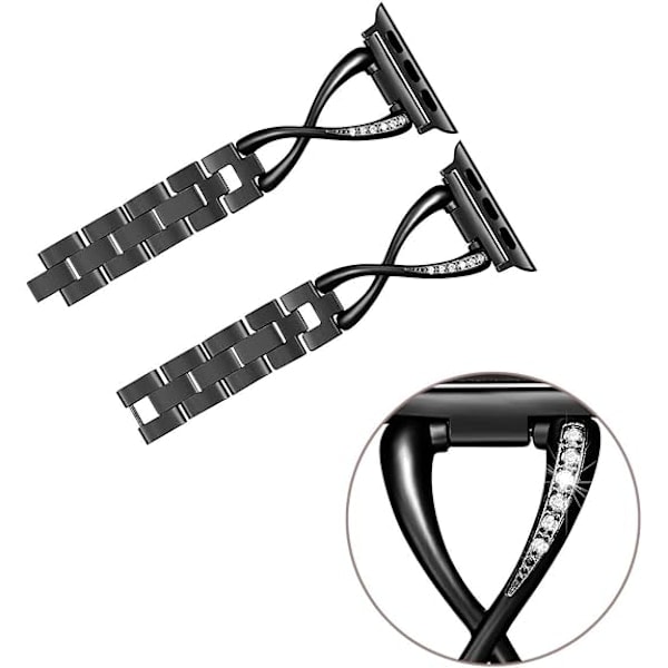 \"QD\" Smyckes Klockarmband för iWatch Armband Serie Kvinnor Kristall Diamant Armband Rostfritt Stål Band Svart 42/44/45mm