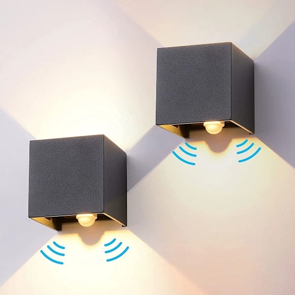 2 Black Outdoor Lights with Motion Sensor