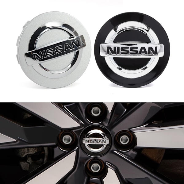4-Pakning - Nissan Sentrumskapsler / Hjulkapsel Emblem - Bil_qu 65 54mm - Svart