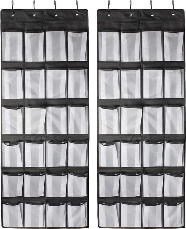 2-pak Hængende Skoorganiser, 56x150cm, Sort/Hvid, Polyester