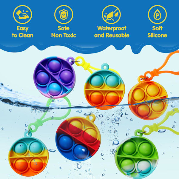 [QD] 12-pack Rund Fidget Pop it Leksak Set Nyckelring Pop Fidget Leksaker Bulk Party Favörer för Barn Godis Födelsedag Sensoriska Leksaker Gåvor