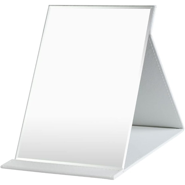\"QD\" 15*21cm Fällbar bordspegel med PU-läder sminkspegel, bärbar resespegel, fällbar spegel med stativ bärbar, vit