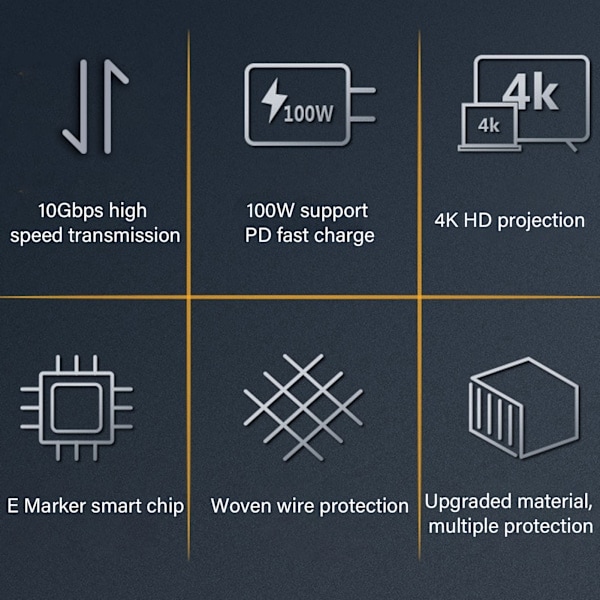 QD-USB-C Forlengelseskabel - 10 Gbps Dataoverføring, 100W Strømforsyning, 4K 60Hz Video, E-Marker Chip - 0,25m