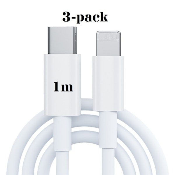 iPhone Lader - 3 stk - LADEKABEL - 20W USB-C - Hurtiglader Vi_QUU 3 stycken