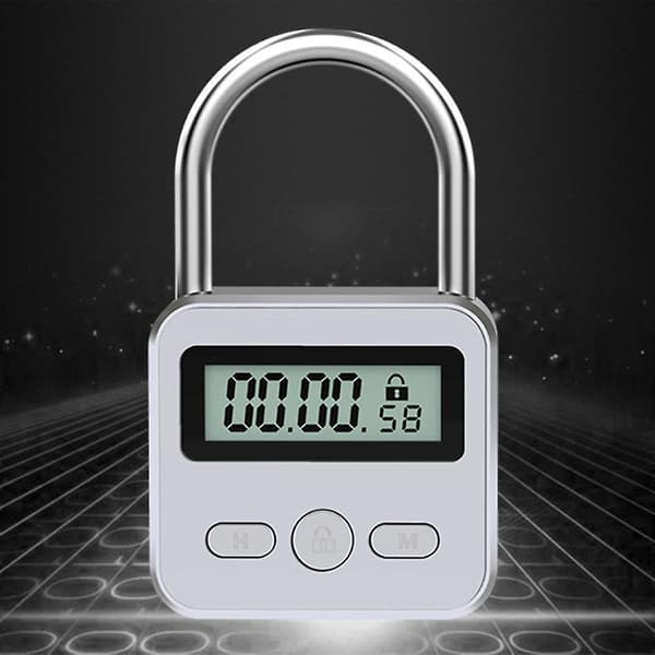 Metall Timerlås LCD-skärm Multifunktionell Elektronisk Tid 99 Timmar Max Timing USB Uppladdningsbart Timerhänglås Silver