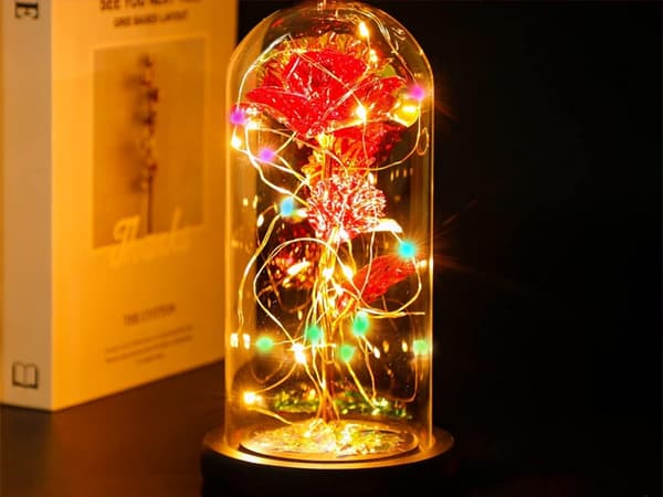 Luksuriøs Evighedsrose i Glas med LED-lys