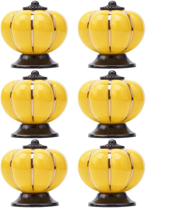 6-pack Keramiska Skåpknoppar, Pumpaform, med Skruvar, Gul