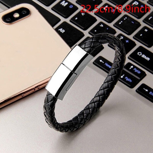 5A Armbånd USB Ladekabel Data Ladeledning PD Micro USB Sort 22.5CM