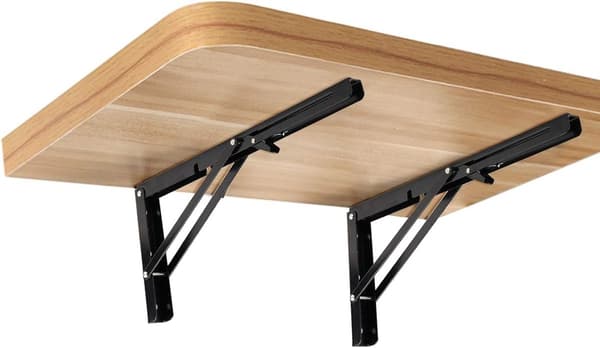 Foldbare Hyldeknægte, L-form, Mat Sort, med Skruetrækkerbit, 25 cm, 2-pak, Sort