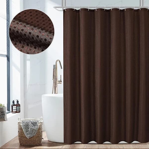 QU-Beige duschdraperi med våffelvävd textur för badrum, A