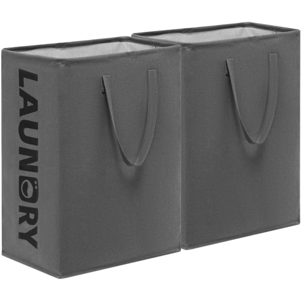 QU*2 stycken hopfällbar tvättkorg, 75 liter tvättkorg, smal tvättkorg, liten, förvaringskorg, tvättkorg för badrum, vardagsrum, 60 x 40 x 34 cm, grå