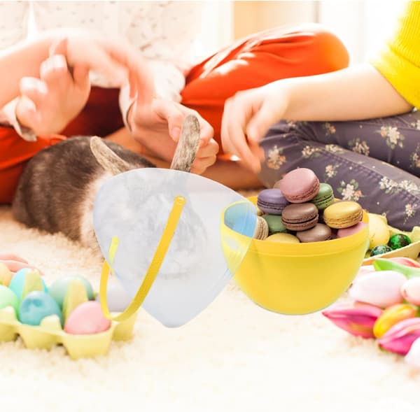 Jumbo Plastic Easter Eggs with Handle for Kids Empty Fillable Easter Egg Containers Clear Large Baskets