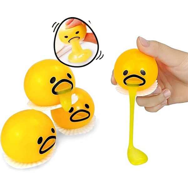 4-pakning, gule runde oppkastende og sugende late eggeplommer, spy eggeplomme, ventil stress Triksleker (4 egg)