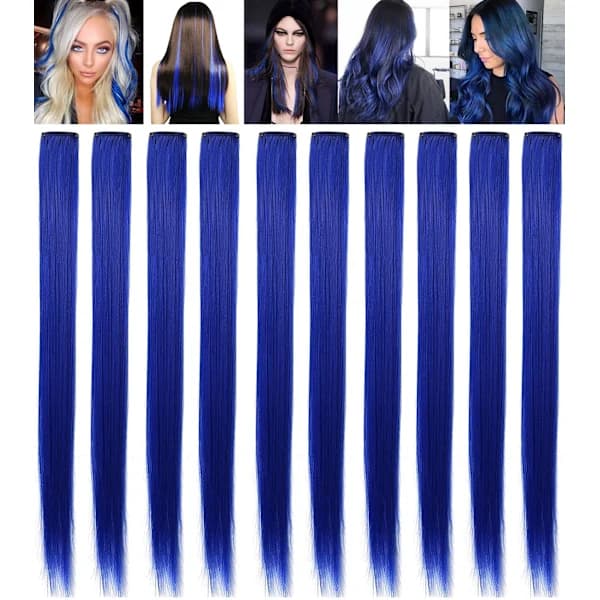 10 stk. Blå Hår Extensions Clip-in Farvede Hår Extensions Parykstykker Farverige Festlige Highlights Multi-Farvede Hår Extensions
