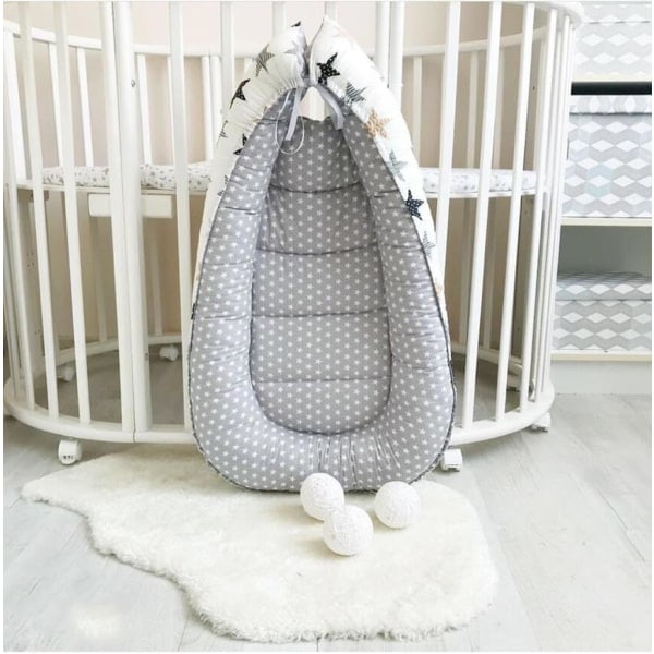 QU/Baby Nest Cocoon Nyfödd - Handgjort Mysnäste Babynest Tillverkat Av Bomull (80 X 50 Cm)