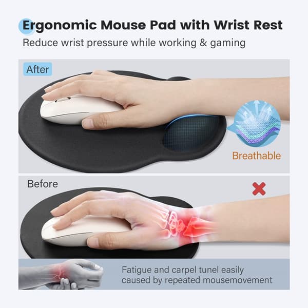 QD-Ergonomisk musematte med minneskum, datamusematter i silikon med gel-håndleddsstøtte Rose red