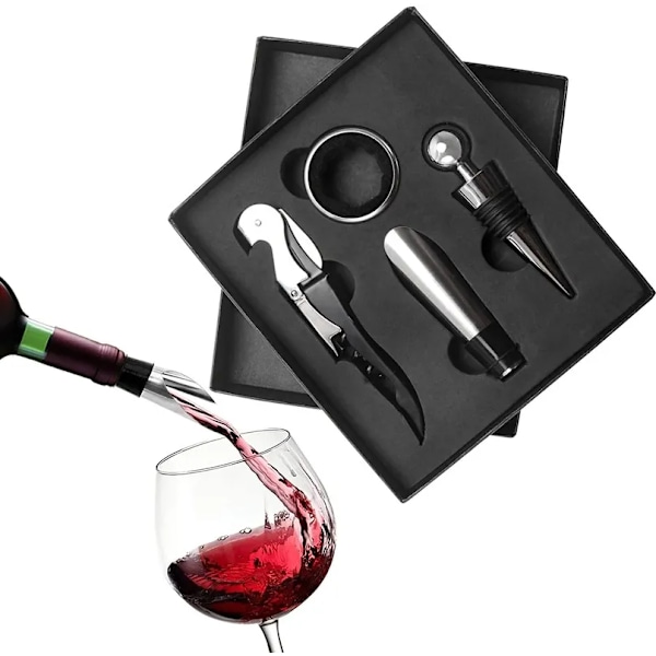QU.Wine Luftare Hällare Set, Tryck Flasköppnare, Hällpip, Korkar, Ring, Vinförslutare