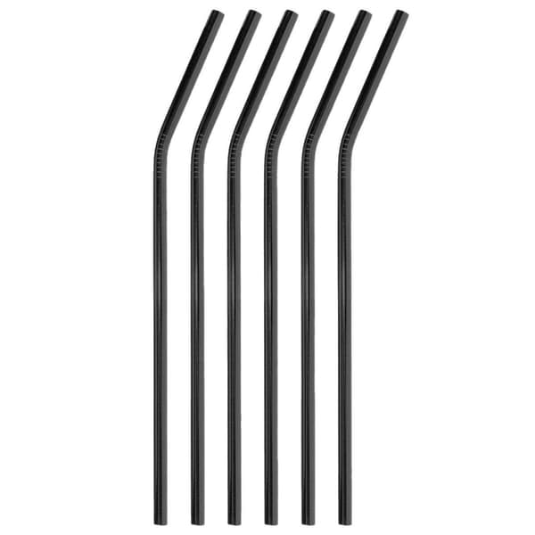 /QD/6x Böjda Metall Sugrör - Svart