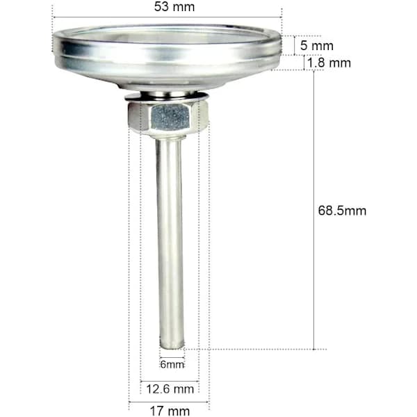 Røyktermometer for kullgriller, grilltermometer med temperaturmåler, 53 mm