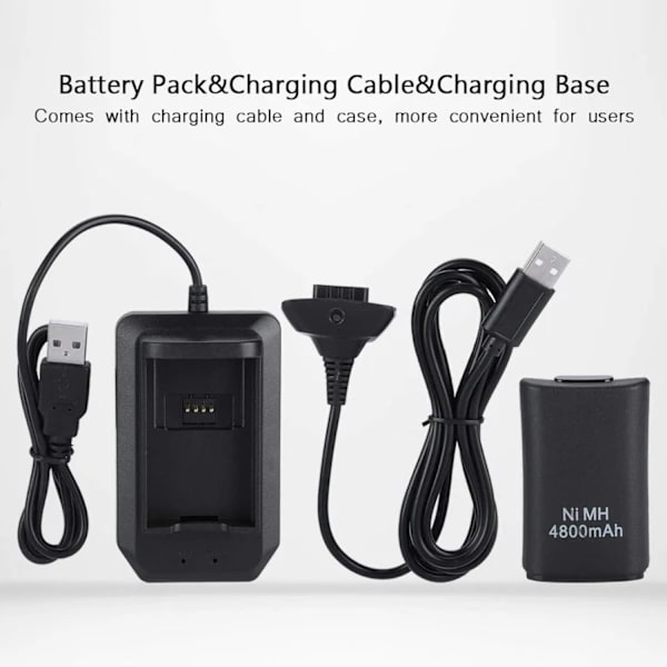 Xbox 360 Controller Kit, 2*4800mAh Battery USB Charging Cable + Charging Dock