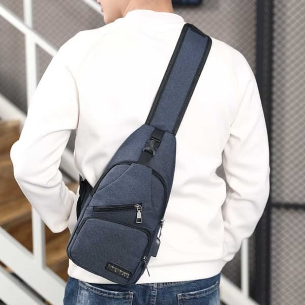 Blå Skulderveske Herre – Crossbody-veske Med Powerbank-uttak_qq