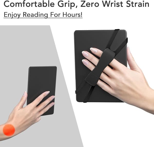 E-læser Håndrem Blød Silikone Anti-skrid Ergonomisk Enhåndsgreb til Kindle Kobo Tablets Sort