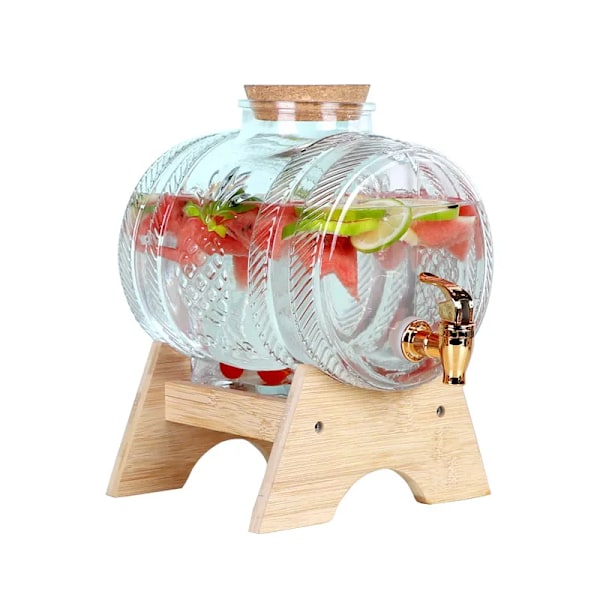 QU.1L Stor Glaskande Drikkevare Dispenser Med Hane Frugtjuice Lemonade Transparent Vin Øl Tekande Beholder