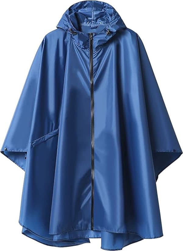 Unisex Regnponcho til Cykling, Vandtæt 100% Polyester Hættecape med Bæretaske, Hurtigtørrende, Sort