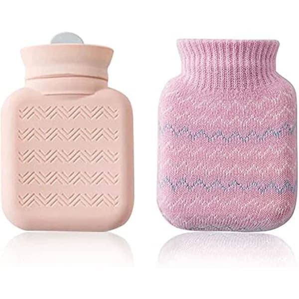 (Rosa) Liten varmvattenflaska med stickat överdrag, Mini Silic