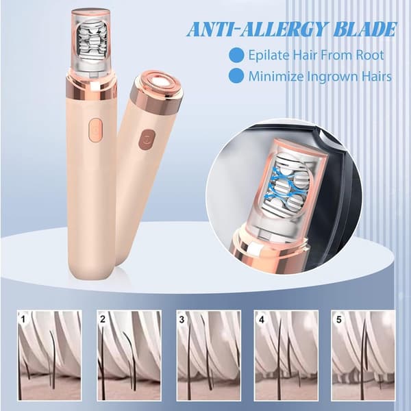 2-i-1 Ansiktsepilator og Trimmer for Kvinner, LED-lys, USB Oppladbar, Vaskbart Hode for Ansikt, Hake og Overleppe