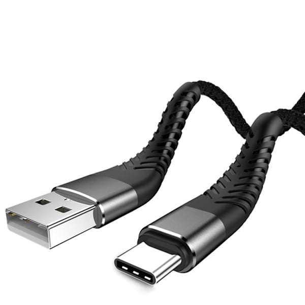 QU-Nylonflettet USB C-kabel 1M 2M 3M Hurtiglading Type C Datakabel 1m Black