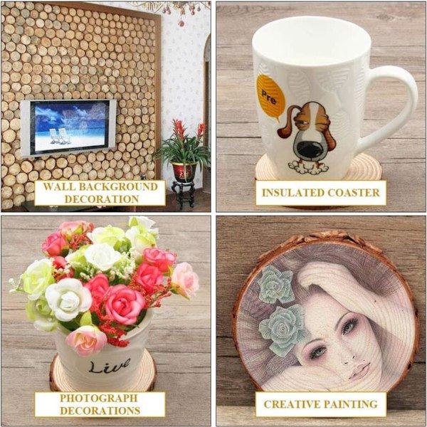 12 kpl Luonnollisia puukiekkoja 10-11 cm & 10 mm paksuus, rustiikkinen pyöreä puukiekko DIY-askarteluun seinäkoristeeksi